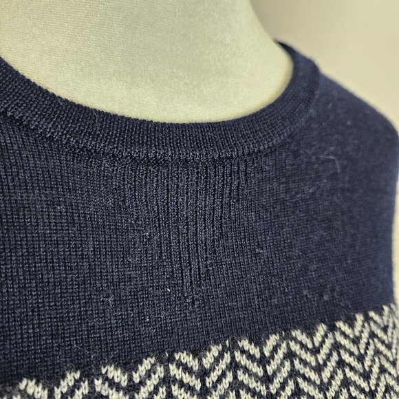 Grandpacore Dad M Normcore Knit Chevron Navy Gray Wool Blend Sweater Work Office - Picture 3 of 16